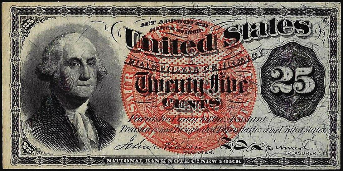March 3, 1863 4th Issue Twenty-Five Cents Fractional Currency Note: One March 3, 1863 4th Issue Twenty-Five Cents Fractional Currency Note.