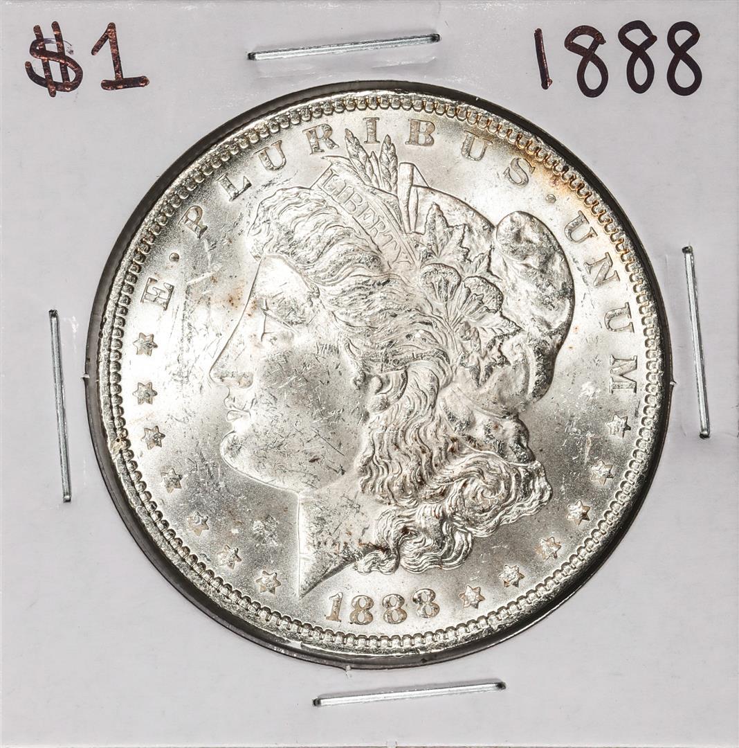 1888 $1 Morgan Silver Dollar Coin: One 1888 $1 Morgan Silver Dollar Coin.