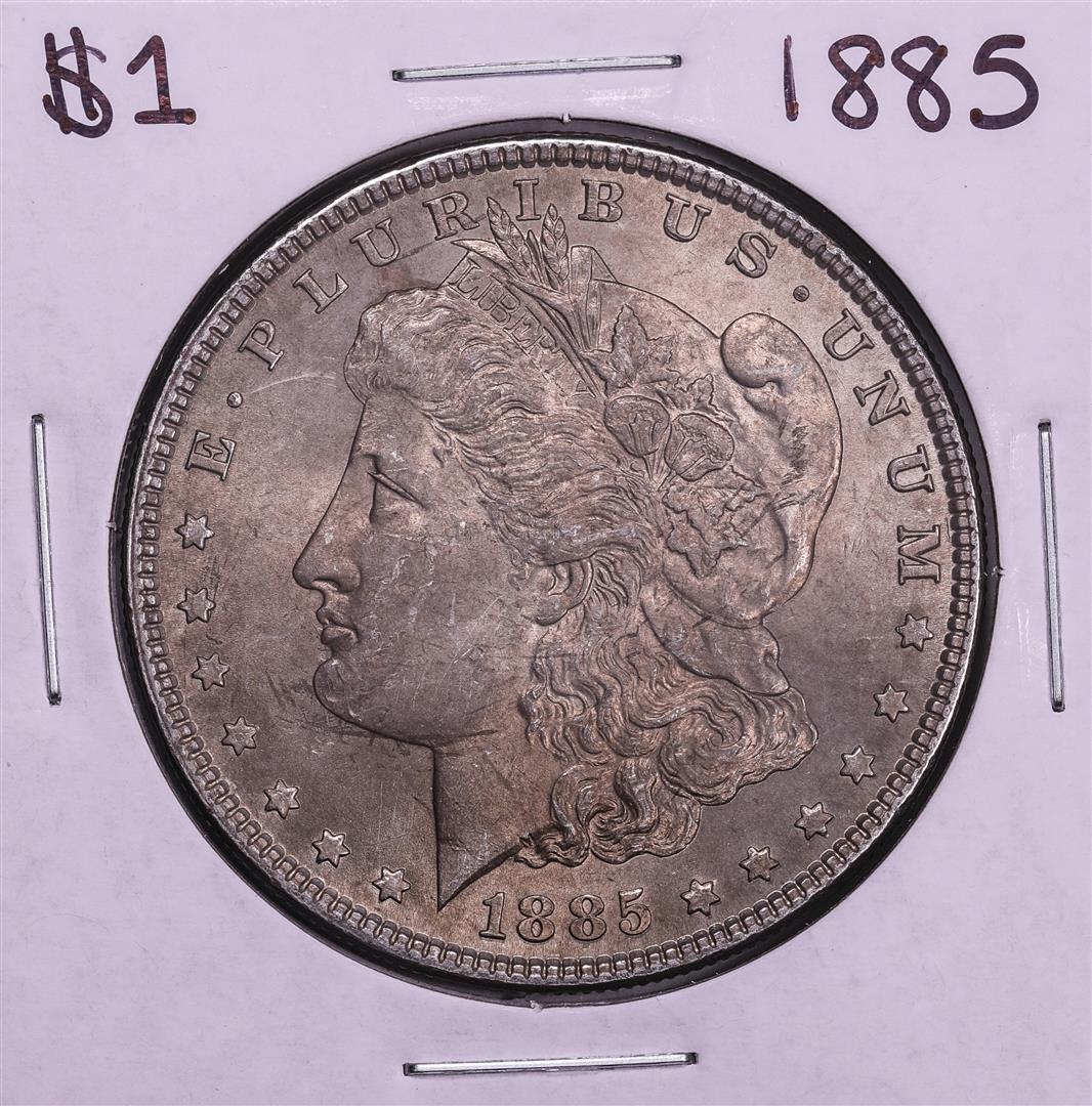 1885 $1 Morgan Silver Dollar Coin: One 1885 $1 Morgan Silver Dollar Coin.