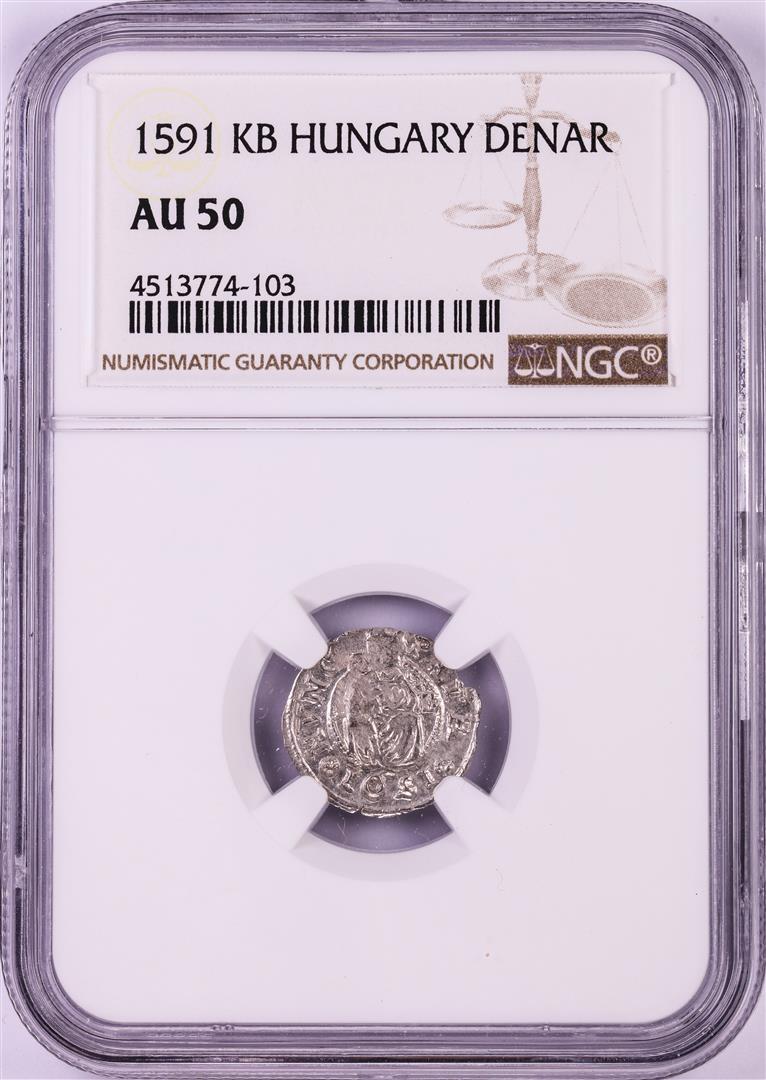 1591 KB Hungary Denar 'Madonna and Child' Coin NGC AU50: One 1591 KB Hungary Denar 'Madonna and Child' Coin NGC AU50. NGC Certified.
