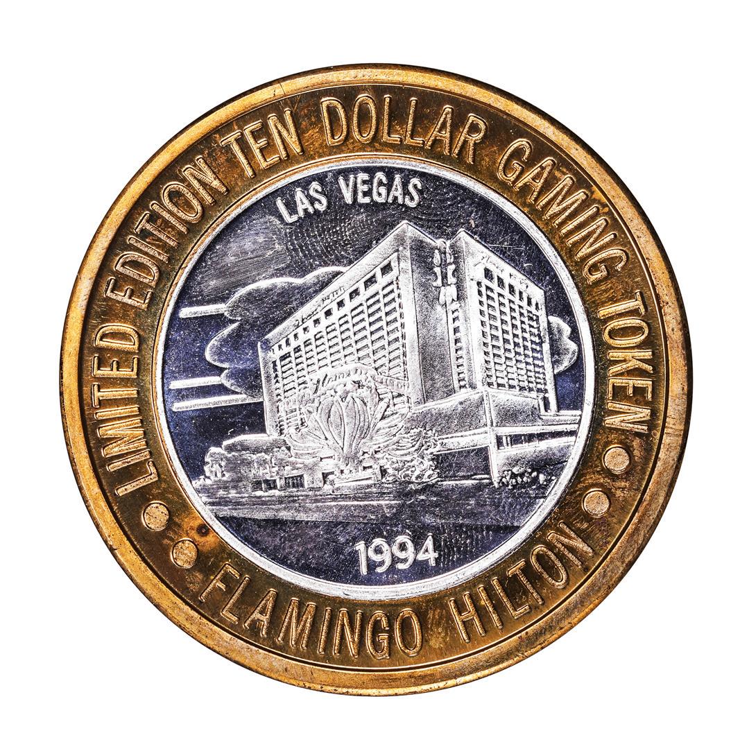 .999 Silver Flamingo Hilton Las Vegas, Nevada $10 Casino Limited Edition Gaming Token: One .999 Silver Flamingo Hilton Las Vegas, Nevada $10 Casino Limited Edition Gaming Token.