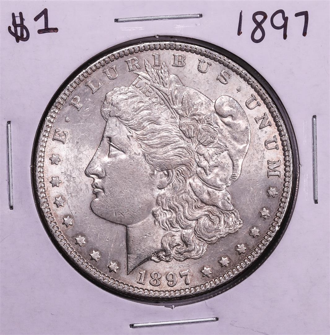 1897 $1 Morgan Silver Dollar Coin: One 1897 $1 Morgan Silver Dollar Coin.