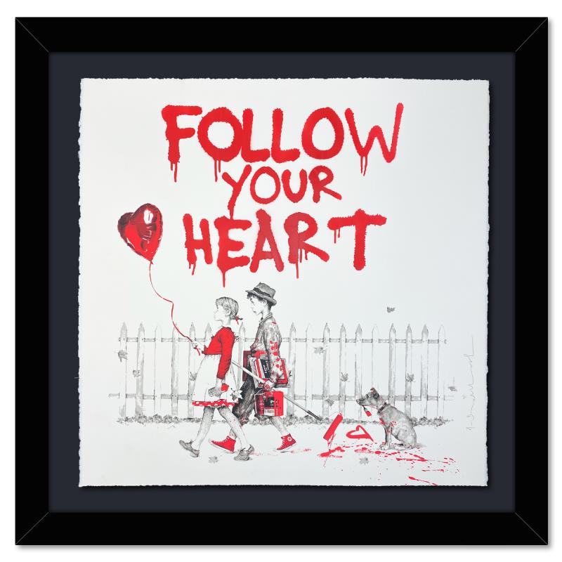Mr Brainwash "I'm Yours: Follow Your Heart" Limited Edition Silkscreen On Paper: "I'm Yours: Follow Your Heart" is a limited edition silkscreen on paper by Mr Brainwash. This piece is numbered 8/20, hand signed by the artist and bears Mr Brainwash's thumbprint inverso. The piece c