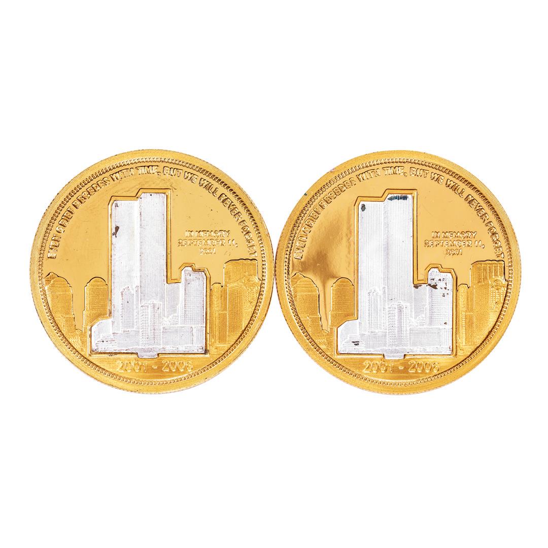Lot of (2) 2006 5th Anniversary 9/11 Twin Towers Commemorative Coins: One Lot of (2) 2006 5th Anniversary 9/11 Twin Towers Commemorative Coins.