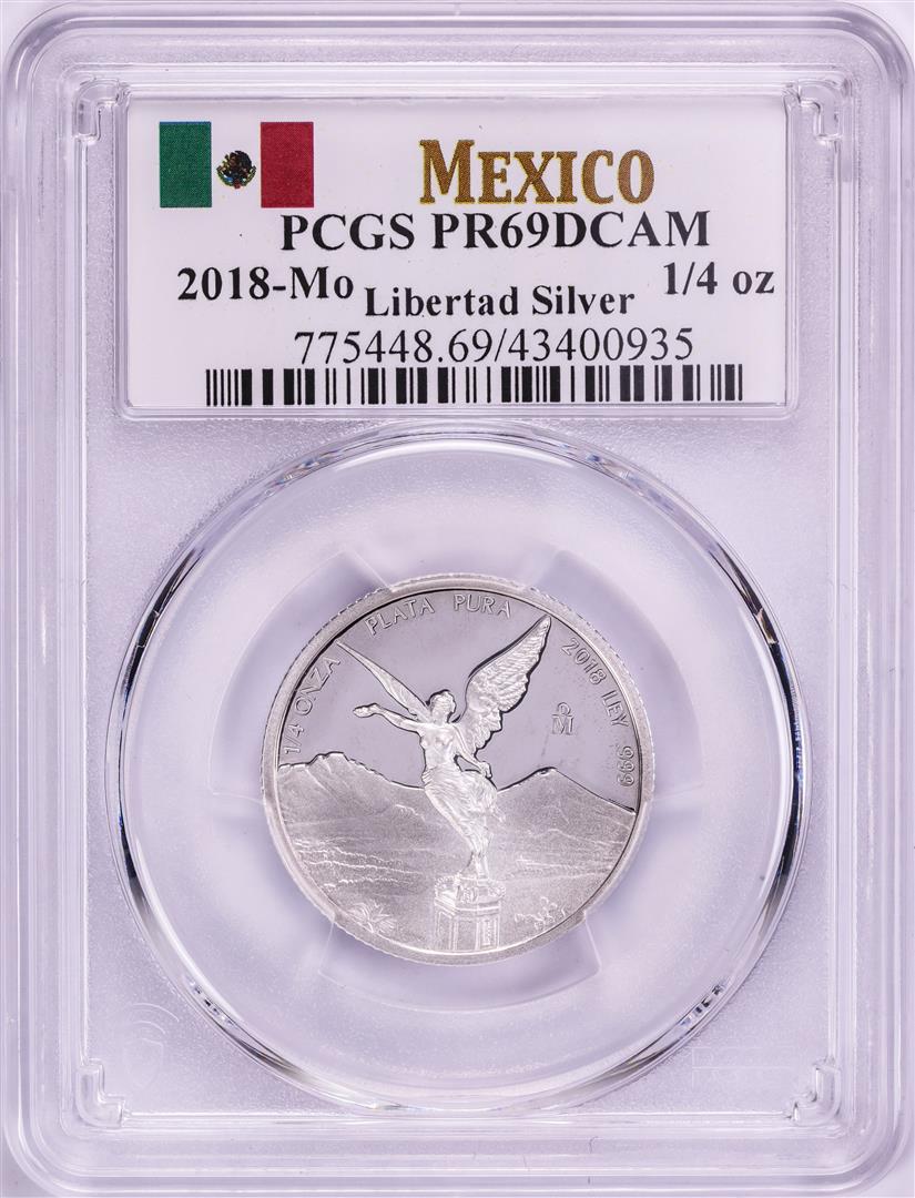 2018-Mo Mexico Proof 1/4 oz Silver Libertad Coin PCGS PR69DCAM: One 2018-Mo Mexico Proof 1/4 oz Silver Libertad Coin PCGS PR69DCAM. PCGS Graded.
