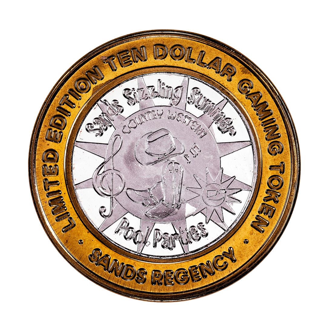 .999 Fine Silver The Sands Regency Reno, Nevada $10 Limited Edition Gaming Token: One .999 Fine Silver The Sands Regency Reno, Nevada $10 Limited Edition Gaming Token.