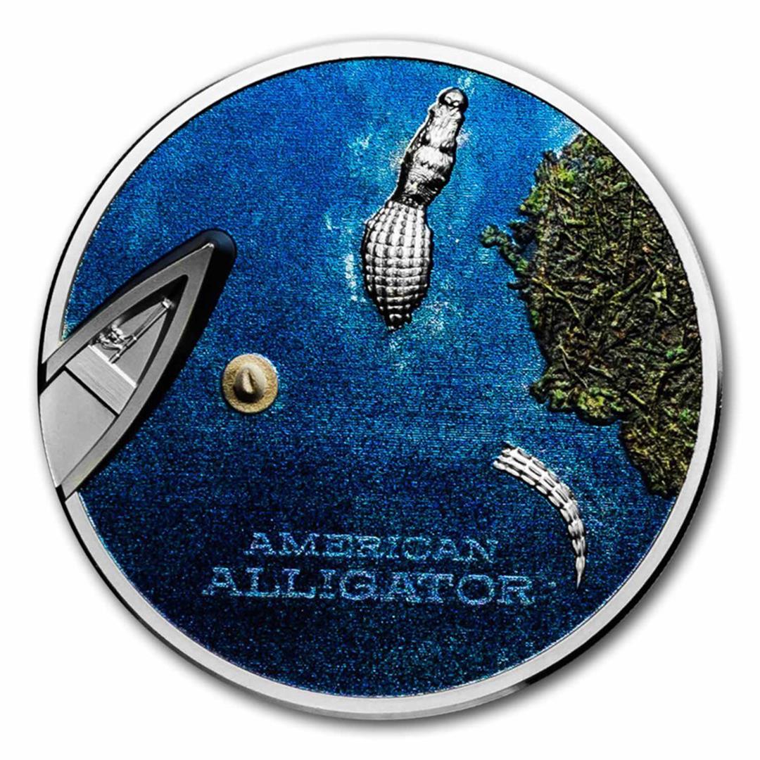 2022 Palau $5 American Alligator 1oz Silver Coin with Box & COA: One 2022 Palau $5 American Alligator 1oz Silver Coin with Box & COA.