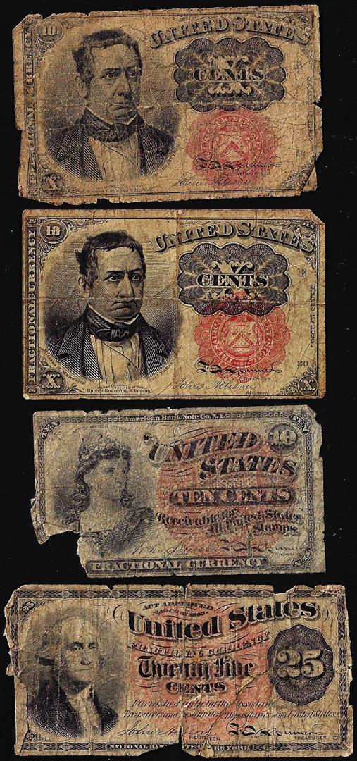Lot of 10/10/10/50 Cent Fractional Currency Notes: One Lot of 10/10/10/50 Cent Fractional Currency Notes.