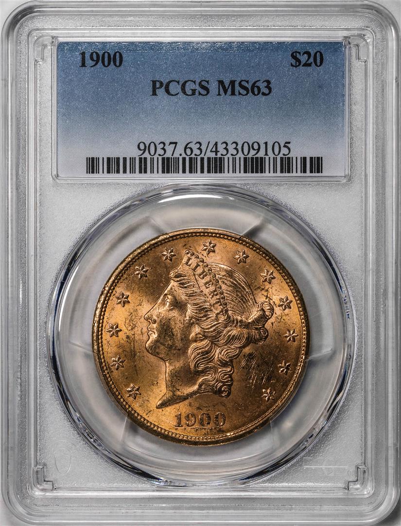 1900 $20 Liberty Head Double Eagle Gold Coin PCGS MS63: One 1900 $20 Liberty Head Double Eagle Gold Coin PCGS MS63.