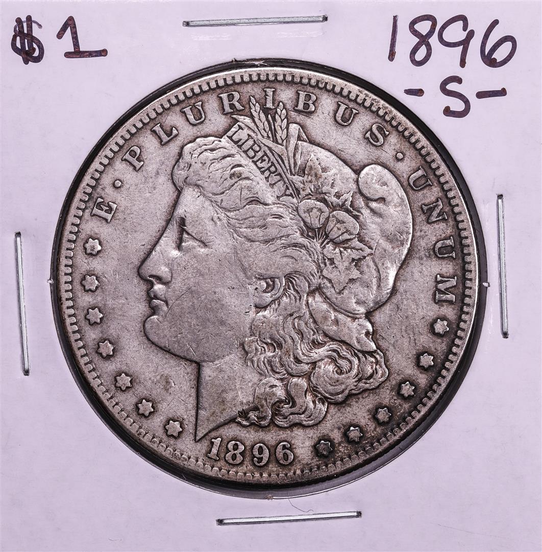 1896-S $1 Morgan Silver Dollar Coin: One 1896-S $1 Morgan Silver Dollar Coin.