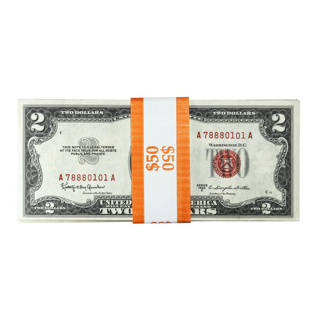 Pack of (25) Consecutive 1953C $2 Legal Tender Notes: One Pack of (25) Consecutive 1953C $2 Legal Tender Notes.