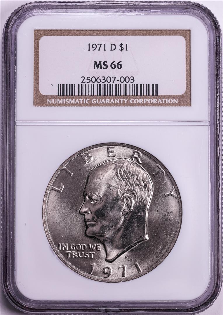 1971-D $1 Eisenhower Dollar Coin NGC MS66: One 1971-D $1 Eisenhower Dollar Coin NGC MS66. NGC Certified.