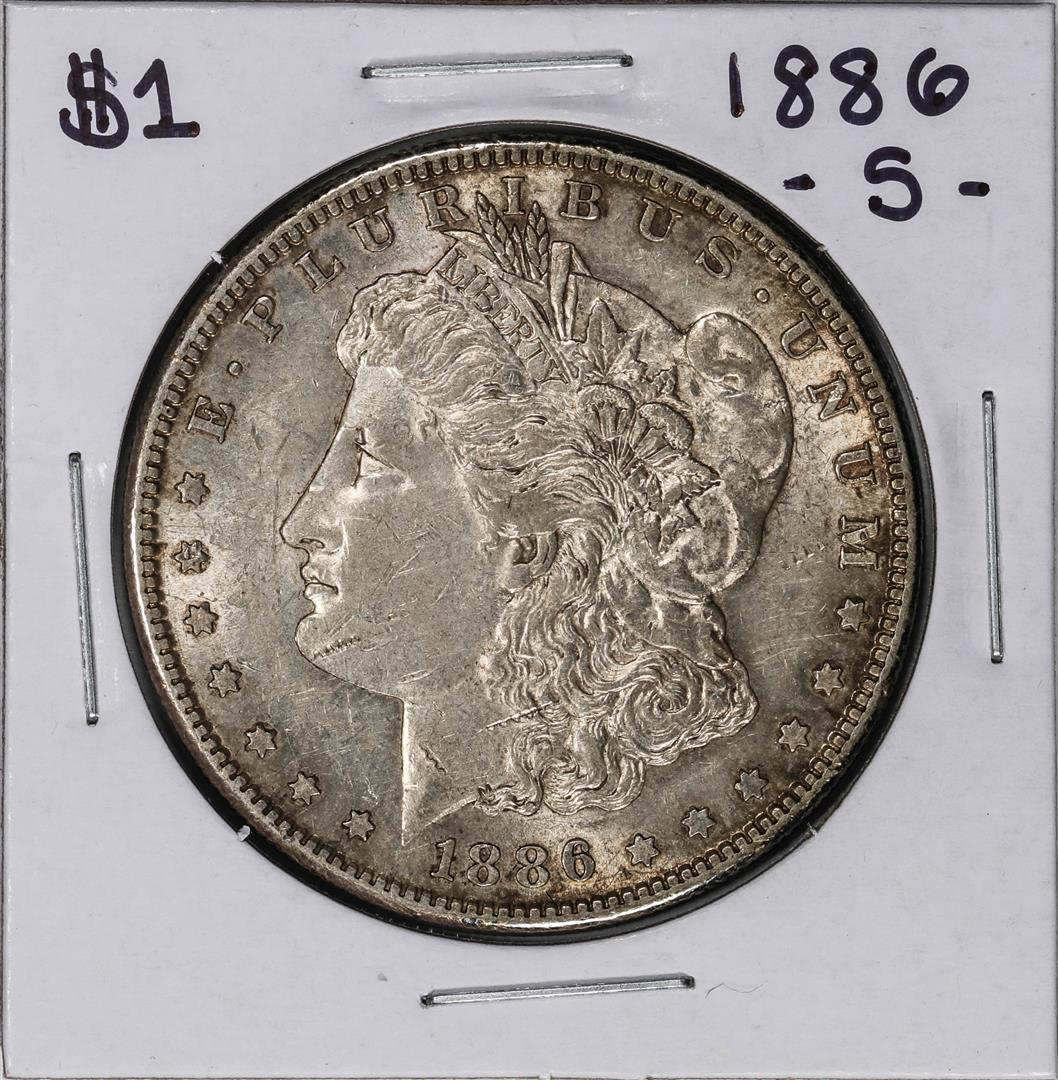 1886-S $1 Morgan Silver Dollar Coin: One 1886-S $1 Morgan Silver Dollar Coin.