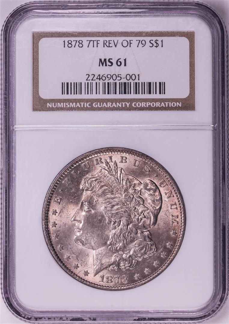 1878 7TF Reverse of 79 $1 Morgan Silver Dollar Coin NGC MS61: One 1878 7TF Reverse of 79 $1 Morgan Silver Dollar Coin NGC MS61. NGC Certified.