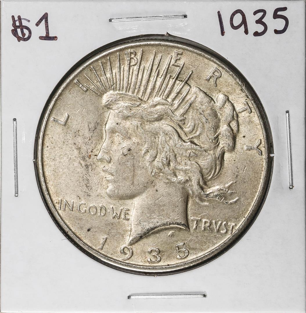 1935 $1 Peace Silver Dollar Coin: One 1935 $1 Peace Silver Dollar Coin.
