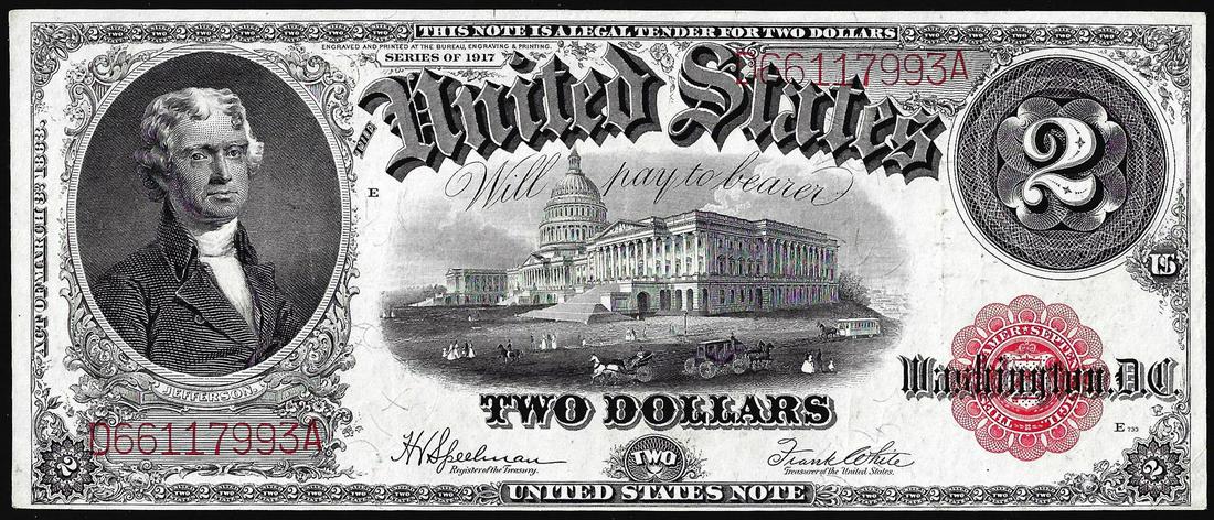 1917 $2 Legal Tender Note: One 1917 $2 Legal Tender Note.