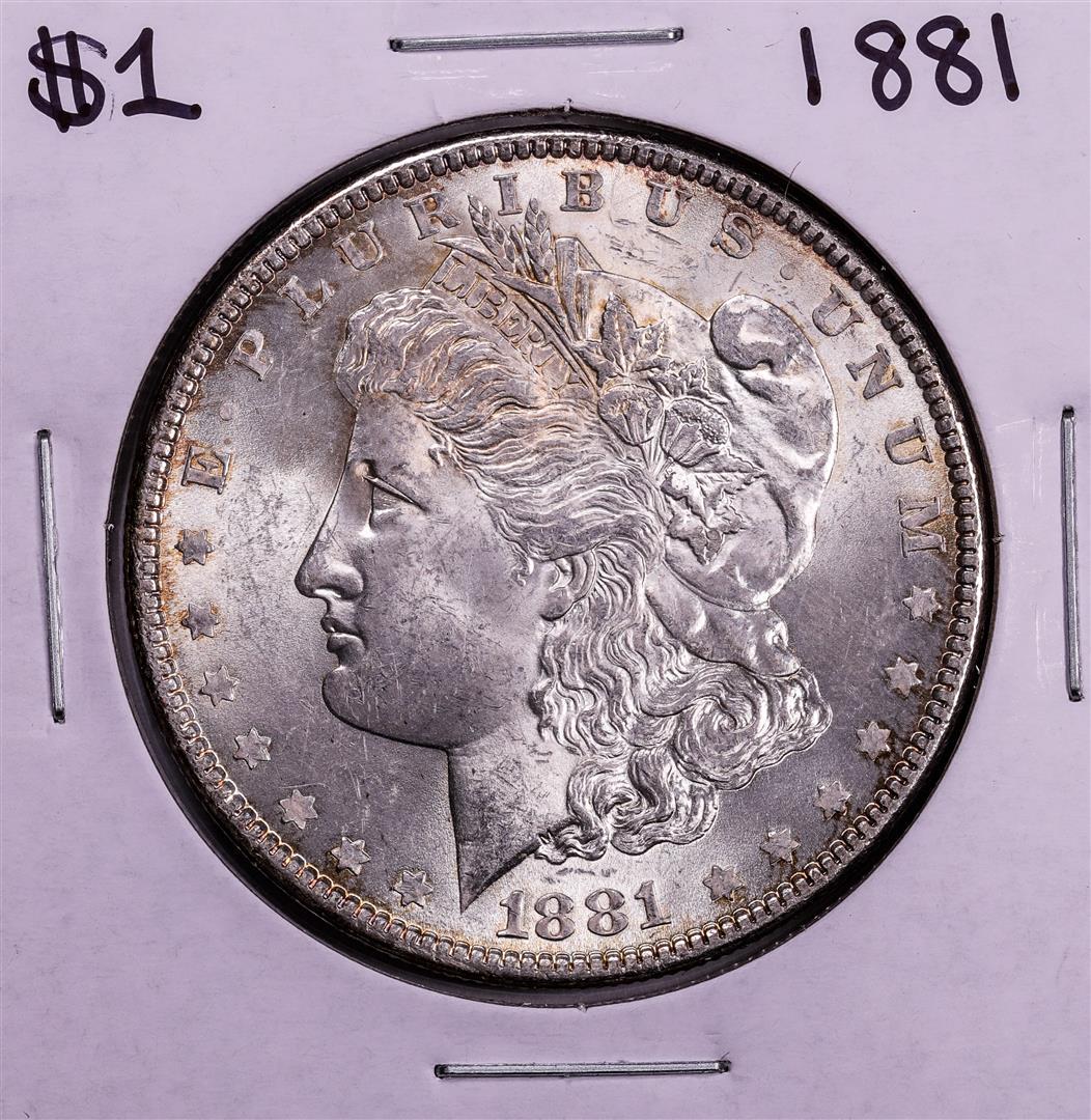 1881 $1 Morgan Silver Dollar Coin: One 1881 $1 Morgan Silver Dollar Coin.