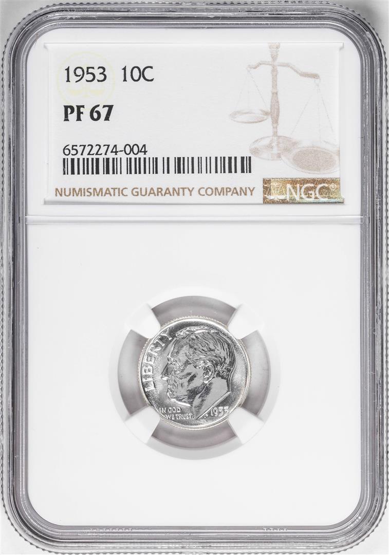 1953 Proof Roosevelt Dime Coin NGC PF67: One 1953 Proof Roosevelt Dime Coin NGC PF67. NGC Certified.