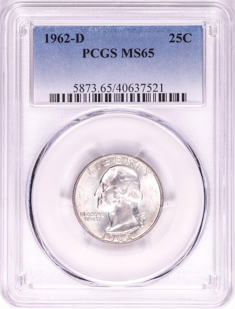 1962-D Washington Quarter Coin PCGS MS65: One 1962-D Washington Quarter Coin PCGS MS65. PCGS Graded.