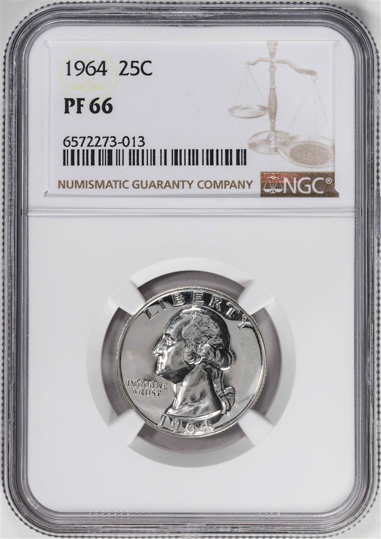 1964 Proof Washington Quarter Coin NGC PF66: One 1964 Proof Washington Quarter Coin NGC PF66. NGC Certified.