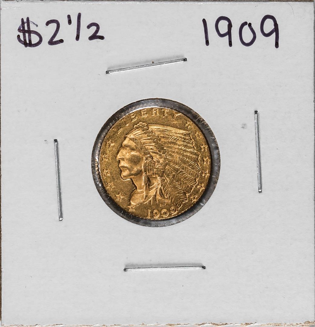 1909 $2 1/2 Indian Head Quarter Eagle Gold Coin: One 1909 $2 1/2 Indian Head Quarter Eagle Gold Coin.