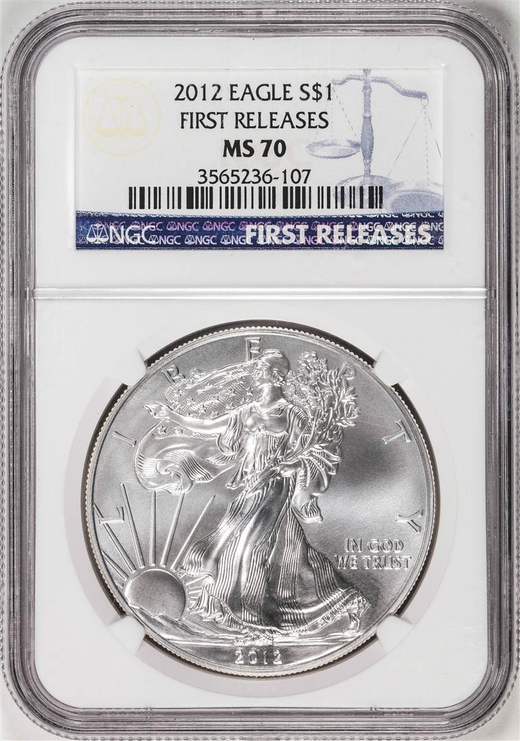 2012 $1 American Silver Eagle Coin NGC MS70 First Releases: One 2012 $1 American Silver Eagle Coin NGC MS70 First Releases. NGC Certified.