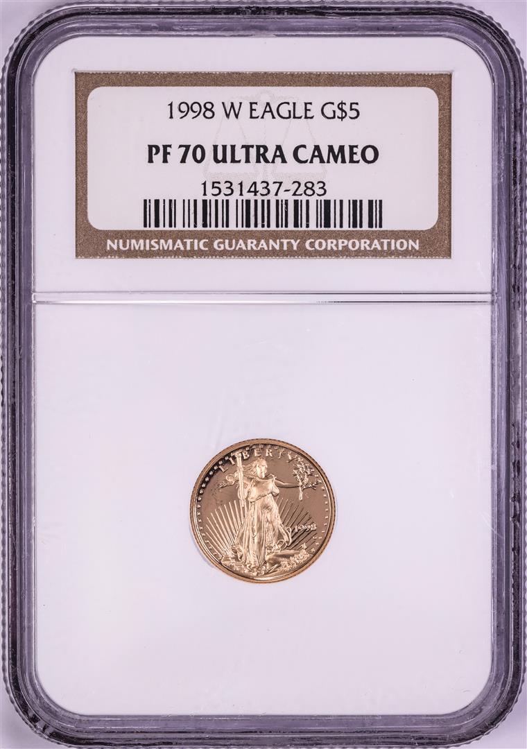 1998-W $5 Proof American Gold Eagle Coin NGC PF70 Ultra Cameo: One 1998-W $5 Proof American Gold Eagle Coin NGC PF70 Ultra Cameo. NGC Certified.