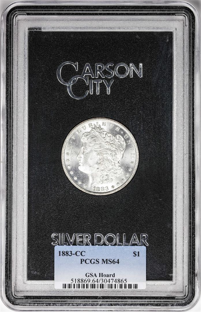 1883-CC $1 Morgan Silver Dollar Coin GSA Hoard Uncirculated PCGS MS64: One 1883-CC $1 Morgan Silver Dollar Coin GSA Hoard Uncirculated PCGS MS64. PCGS Graded.