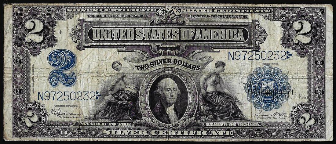 1899 $2 Mini-Porthole Silver Certificate Note: One 1899 $2 Mini-Porthole Silver Certificate Note.