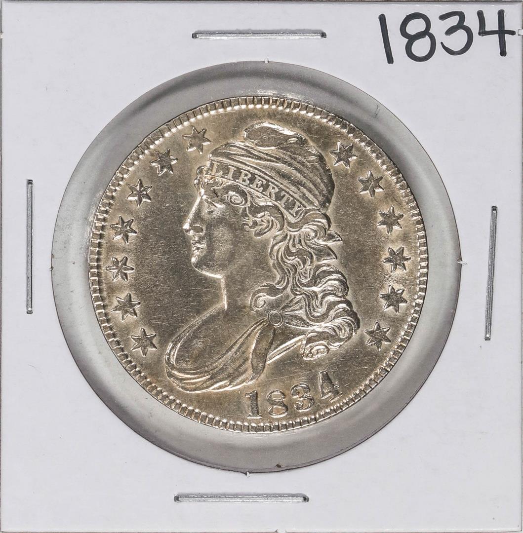 1834 Capped Bust Half Dollar Coin: One 1834 Capped Bust Half Dollar Coin.