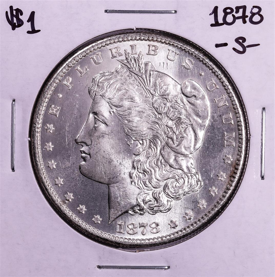 1878-S $1 Morgan Silver Dollar Coin: One 1878-S $1 Morgan Silver Dollar Coin.