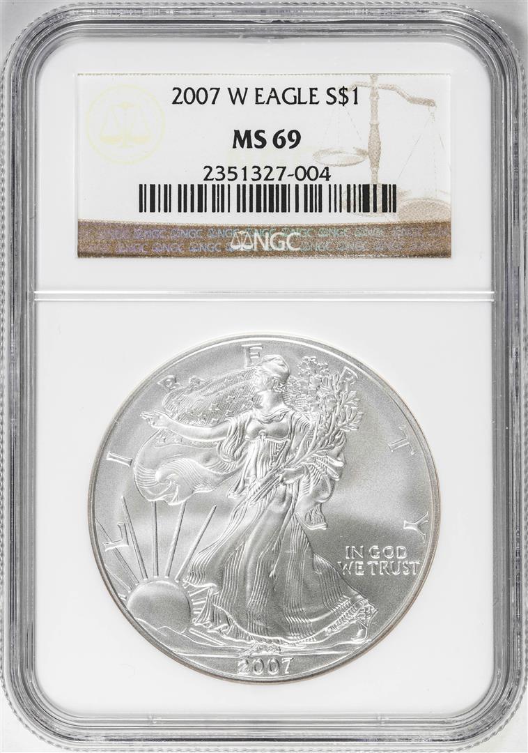 2007-W $1 Burnished American Silver Eagle Coin NGC MS69: One 2007-W $1 Burnished American Silver Eagle Coin NGC MS69. NGC Certified.