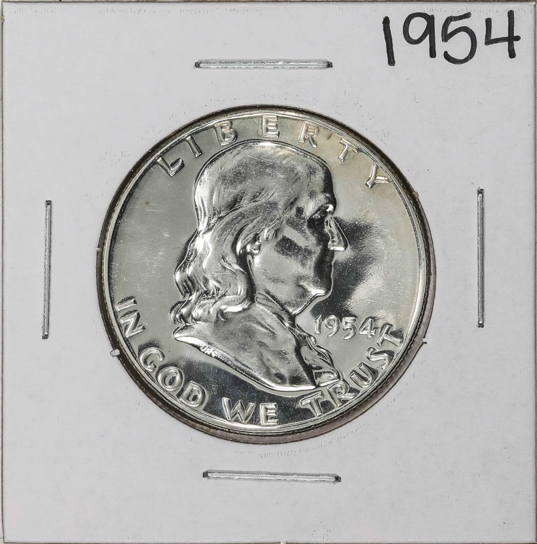 1954 Proof Franklin Half Dollar Coin: One 1954 Proof Franklin Half Dollar Coin.