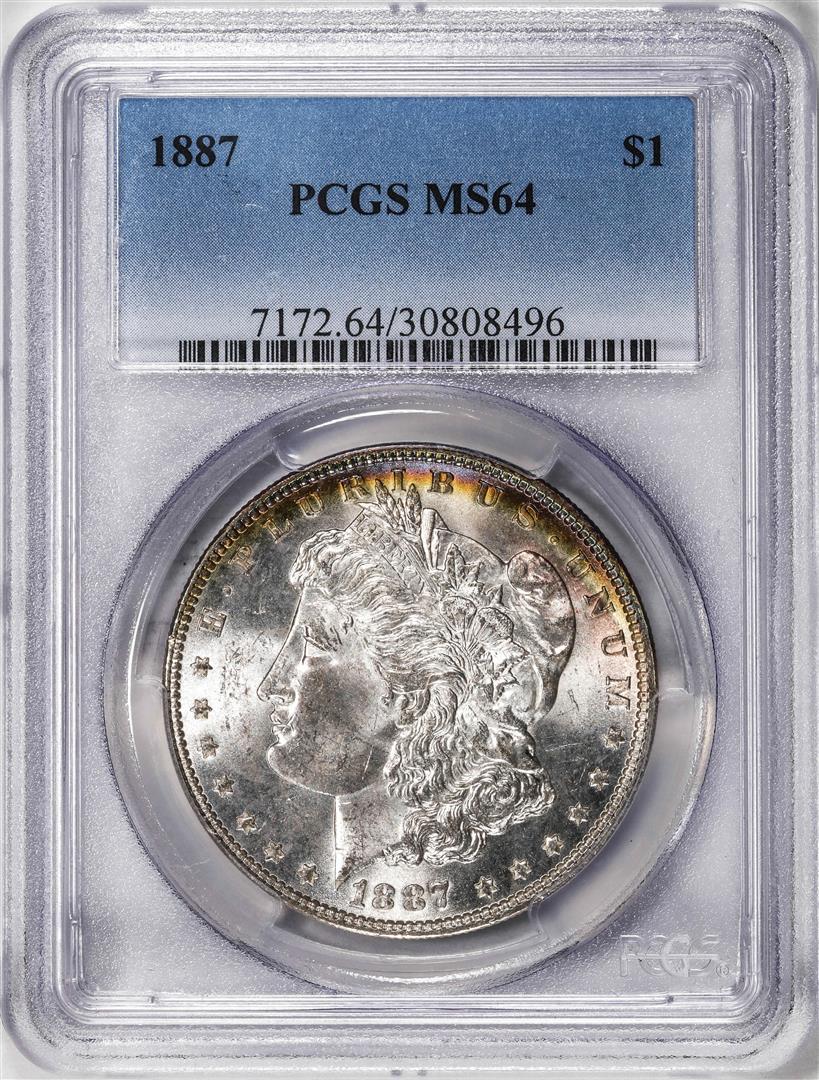 1887 $1 Morgan Silver Dollar Coin PCGS MS64 Nice Toning: One 1887 $1 Morgan Silver Dollar Coin PCGS MS64 Nice Toning. PCGS Graded.