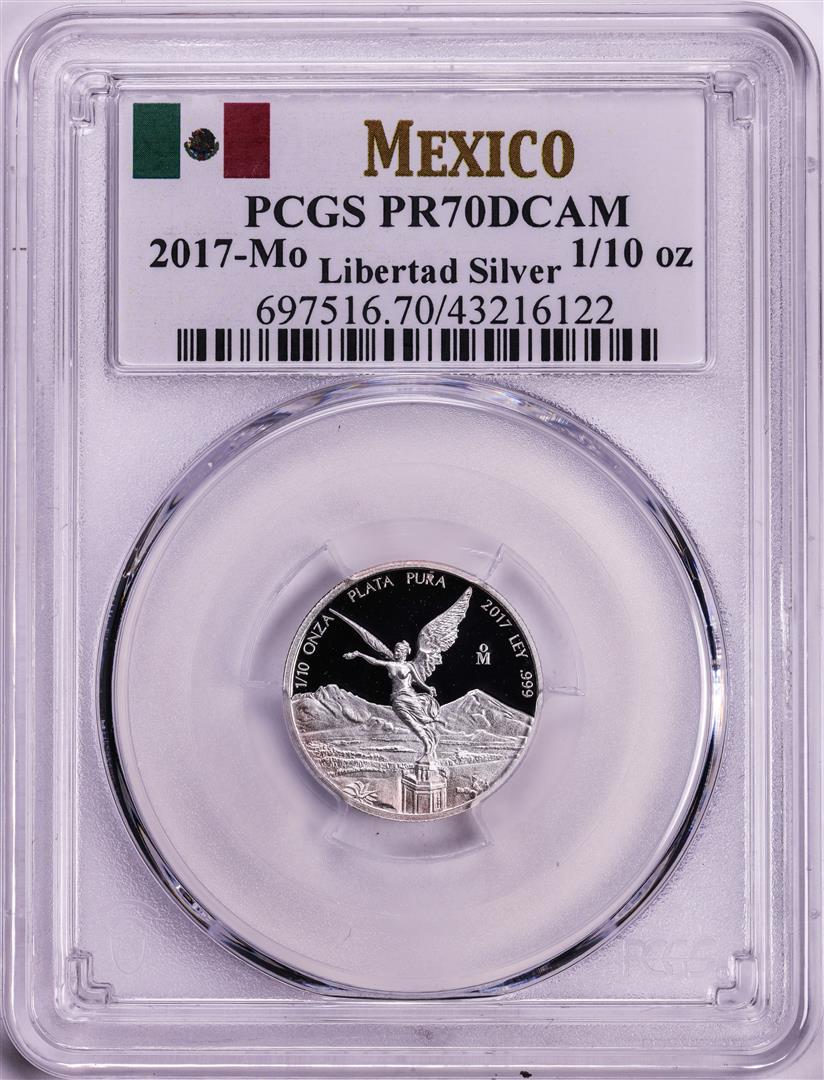 2017-Mo Mexico Proof 1/10 oz Silver Libertad Coin PCGS PR70DCAM: One 2017-Mo Mexico Proof 1/10 oz Silver Libertad Coin PCGS PR70DCAM. PCGS Graded.