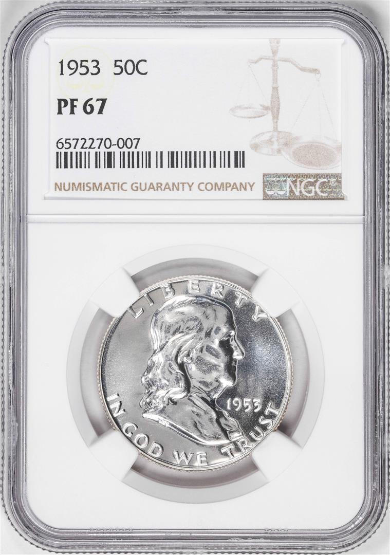 1953 Proof Franklin Half Dollar Coin NGC PF67: One 1953 Proof Franklin Half Dollar Coin NGC PF67. NGC Certified.