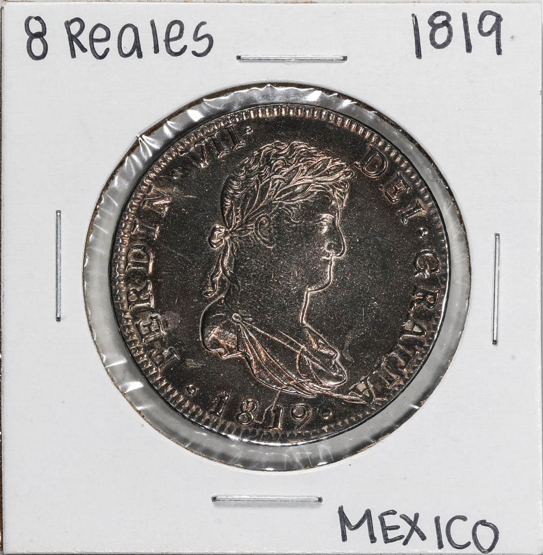 1819 Mo JJ Mexico 8 Reales Silver Coin: One 1819 Mo JJ Mexico 8 Reales Silver Coin.