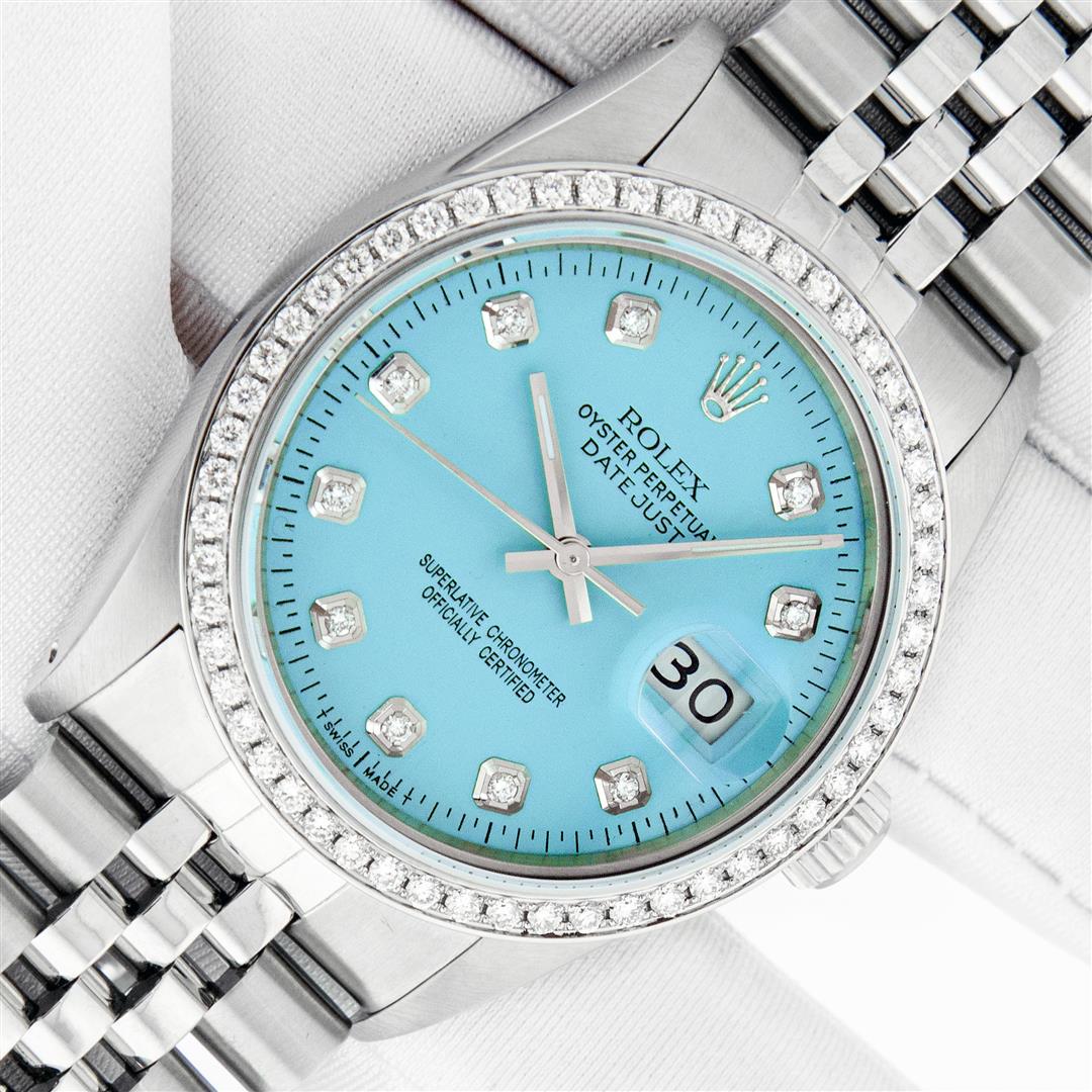 Rolex Men's Stainless Steel Diamond Datejust Wristwatch with Rolex Box: One Men's Rolex Stainless Steel Datejust Polished Bright with Satin Finish, This Watch Has Been Serviced & Electronically Tested, Rolex Stainless Steel Case: 36mm, Rolex Stainless Steel Crown, Custom