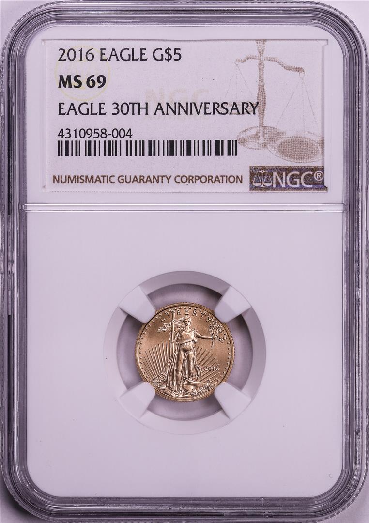 2016 $5 American Gold Eagle Coin NGC MS69: One 2016 $5 American Gold Eagle Coin NGC MS69. NGC Certified.