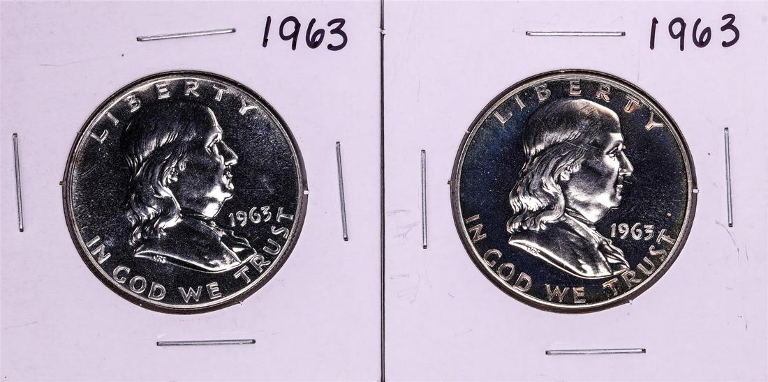 Lot of (2) 1963 Proof Franklin Half Dollar Coins: One Lot of (2) 1963 Proof Franklin Half Dollar Coins.