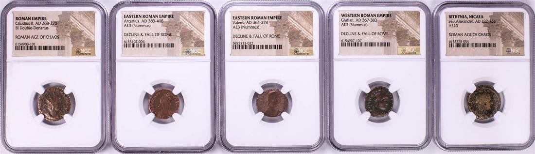 Lot of (5) Ancient Roman Empire Coins NGC Certified: One Lot of (5) Ancient Roman Empire Coins NGC Certified. NGC Certified.