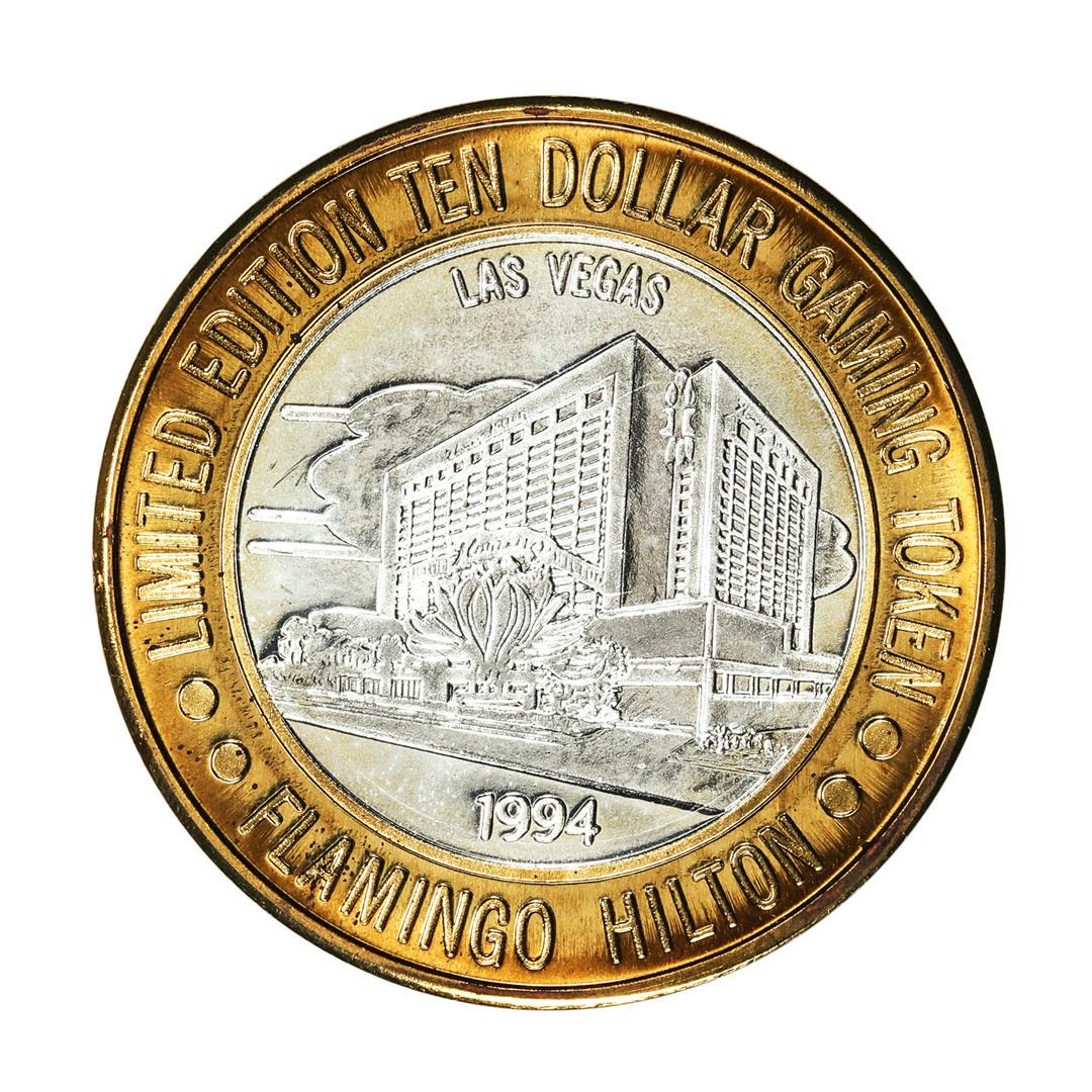 .999 Silver Flamingo Hilton Las Vegas, Nevada $10 Casino Limited Edition Gaming Token: One .999 Silver Flamingo Hilton Las Vegas, Nevada $10 Casino Limited Edition Gaming Token.
