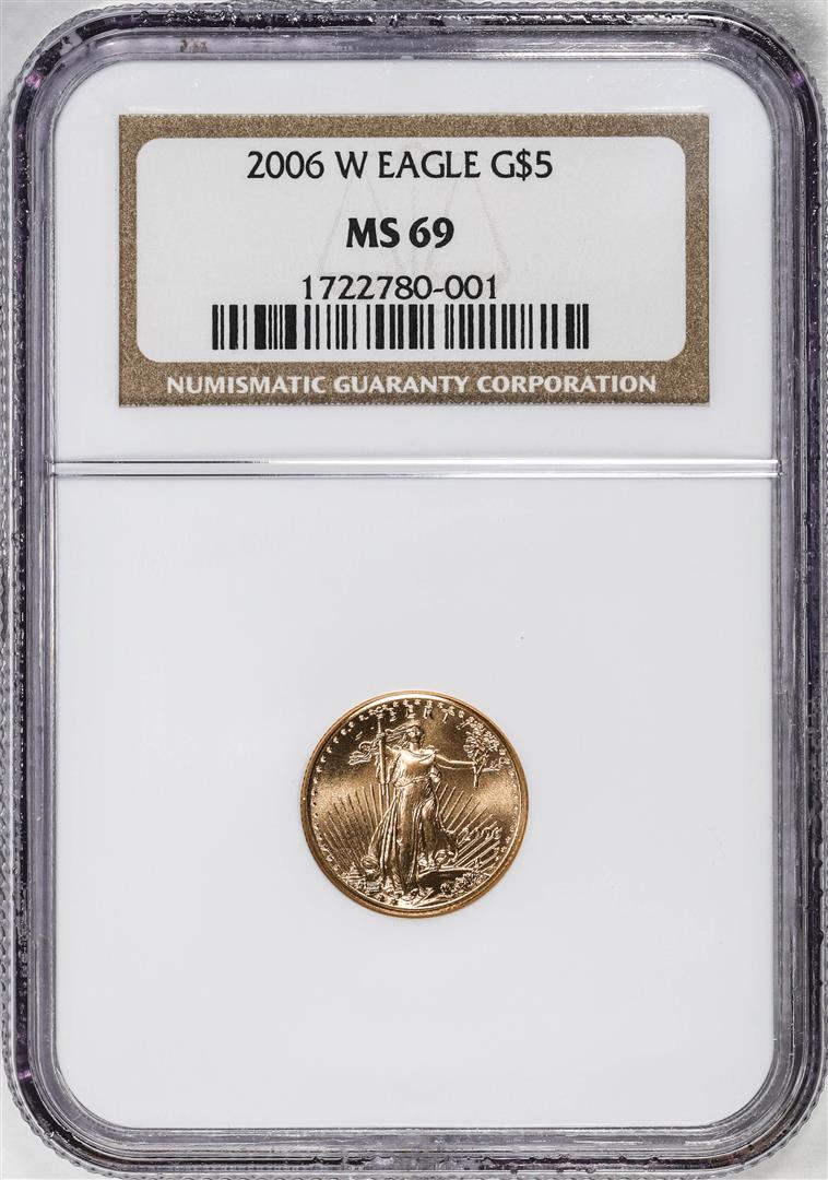 2006-W $5 Burnished American Gold Eagle Coin NGC MS69: One 2006-W $5 Burnished American Gold Eagle Coin NGC MS69. NGC Certified.