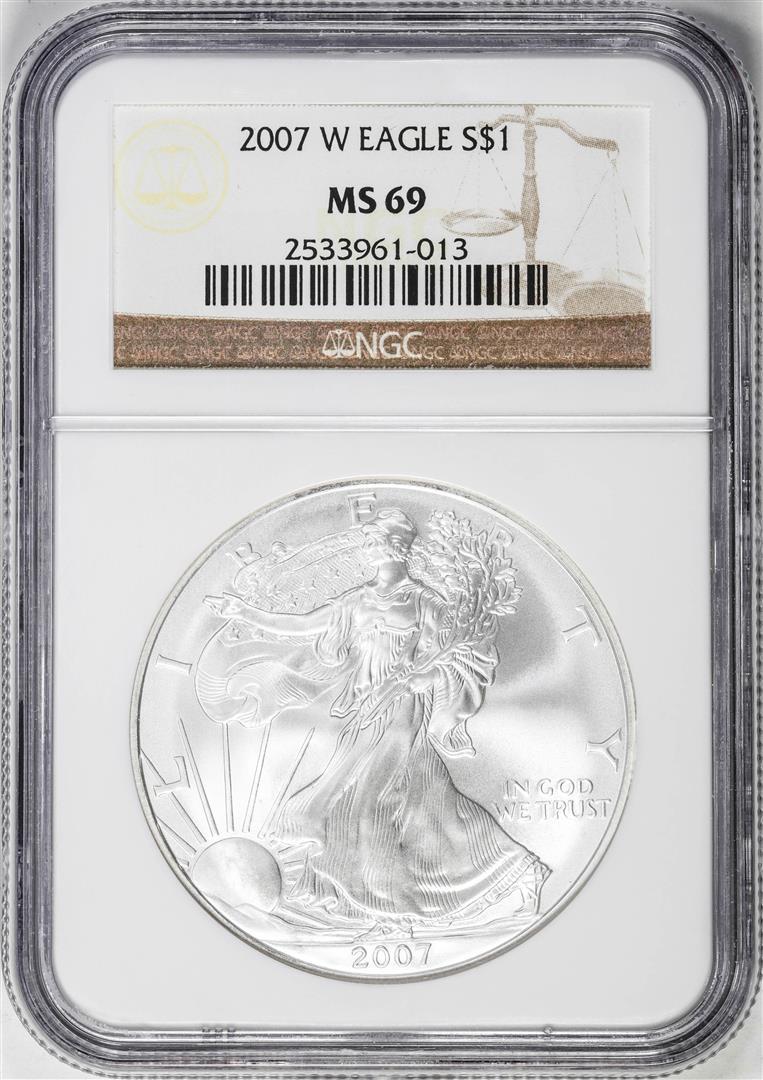 2007-W $1 Burnished American Silver Eagle Coin NGC MS69: One 2007-W $1 Burnished American Silver Eagle Coin NGC MS69. NGC Certified.