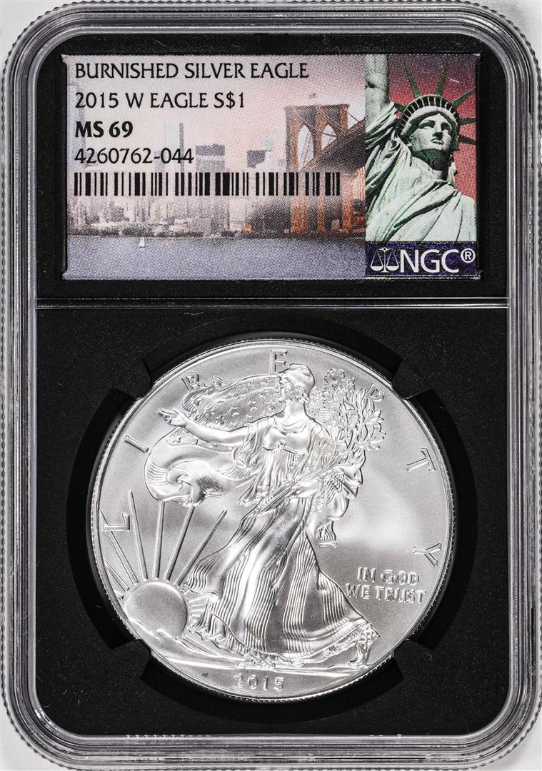 2015-W $1 Burnished American Silver Eagle Coin NGC MS69: One 2015-W $1 Burnished American Silver Eagle Coin NGC MS69. NGC Certified.