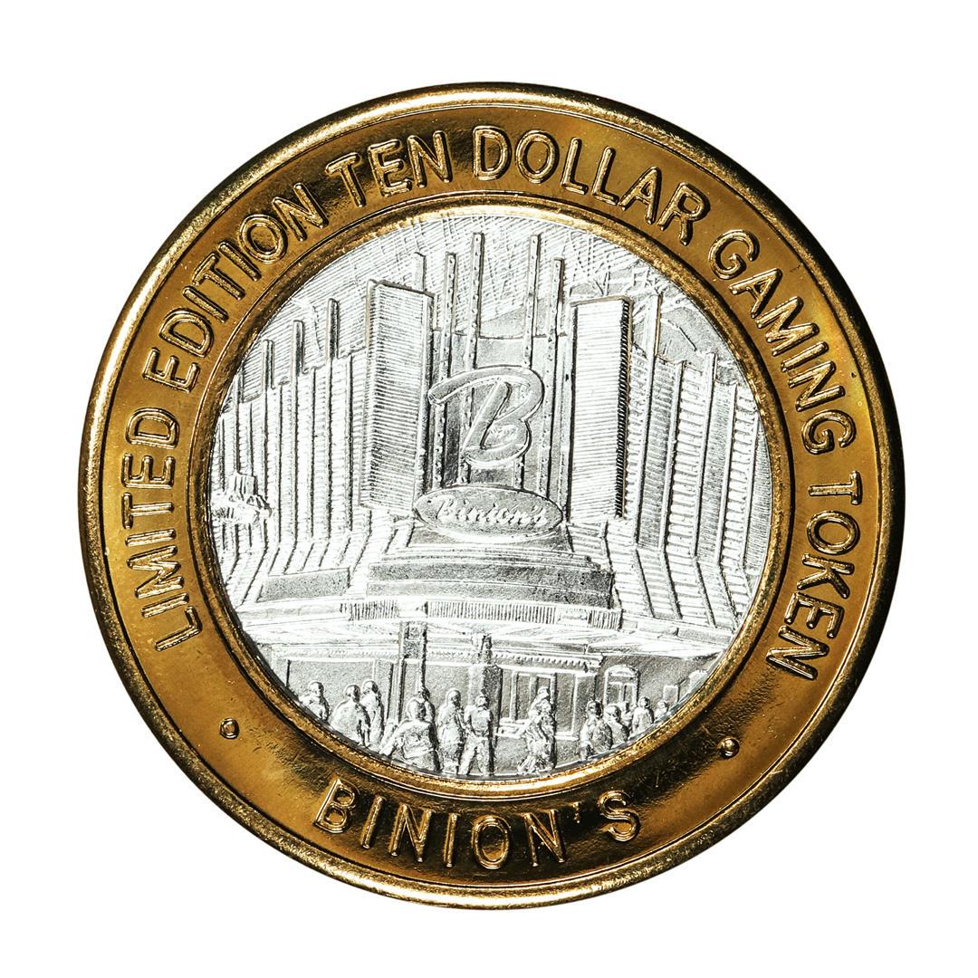 .999 Silver Binion's Las Vegas, Nevada $10 Casino Limited Edition Gaming Token: One .999 Silver Binion's Las Vegas, Nevada $10 Casino Limited Edition Gaming Token.