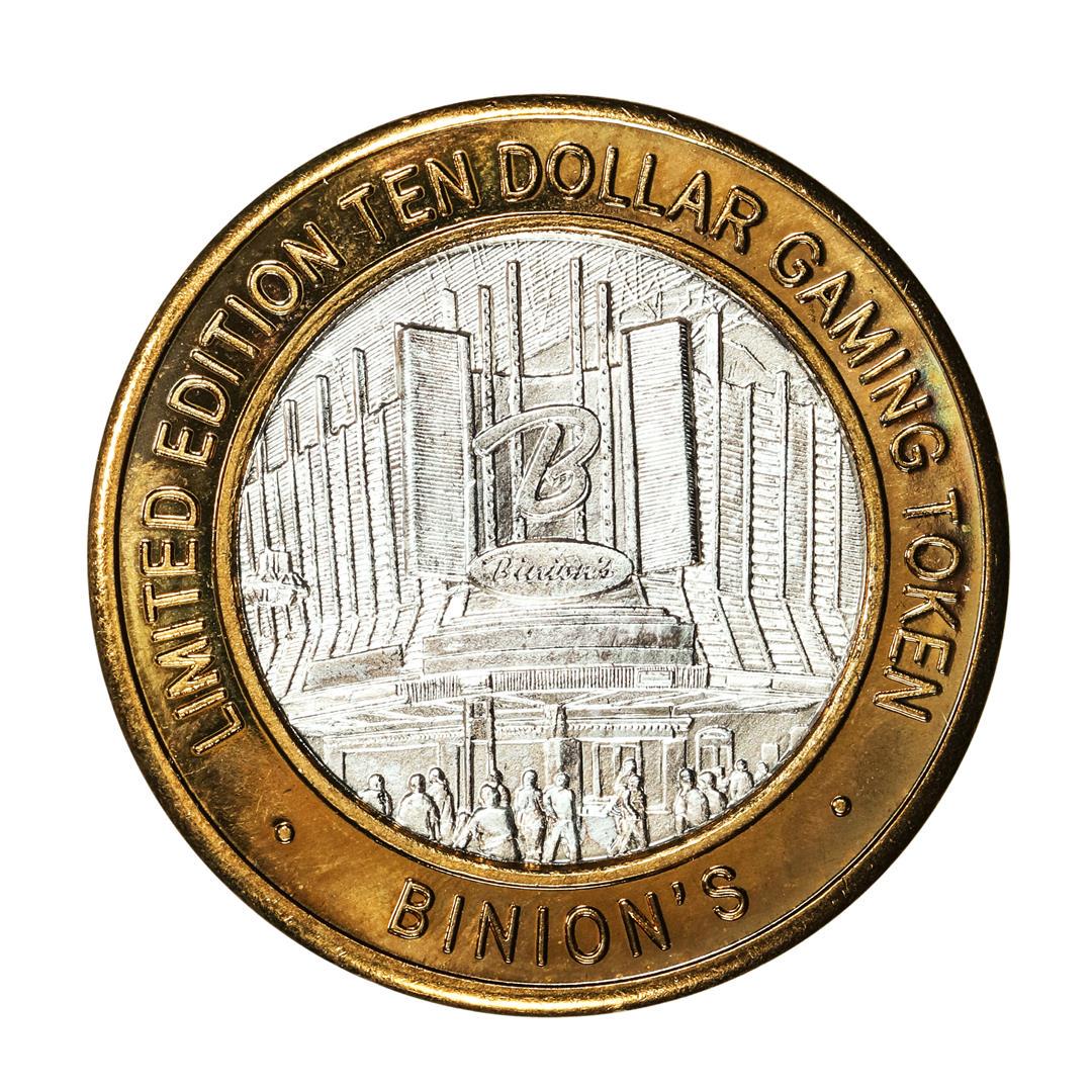 .999 Silver Binion's Las Vegas, Nevada $10 Casino Limited Edition Gaming Token: One .999 Silver Binion's Las Vegas, Nevada $10 Casino Limited Edition Gaming Token.