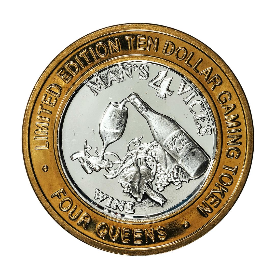 .999 Fine Silver Four Queens Las Vegas, NV $10 Limited Edition Gaming Token: One .999 Fine Silver Four Queens Las Vegas, NV $10 Limited Edition Gaming Token.