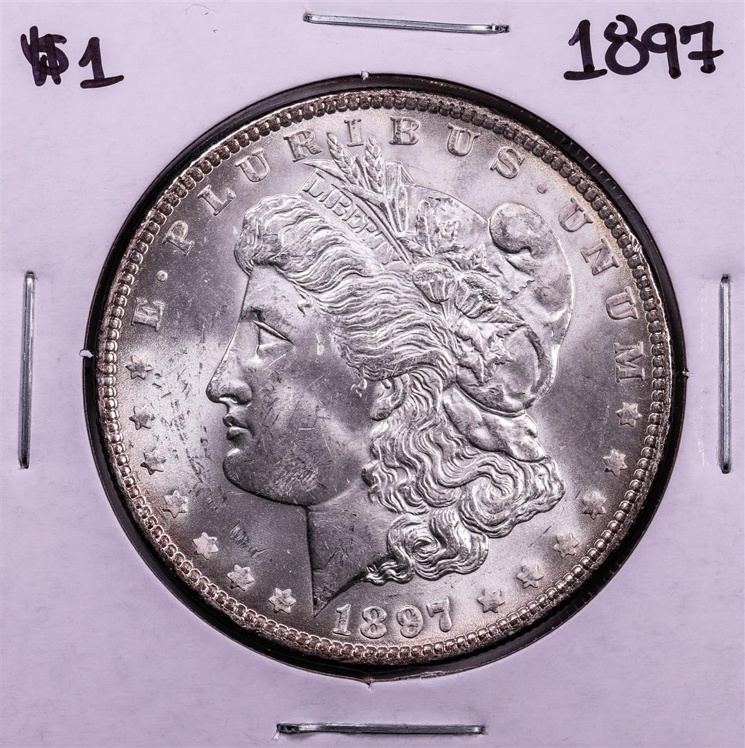 1897 $1 Morgan Silver Dollar Coin: One 1897 $1 Morgan Silver Dollar Coin.