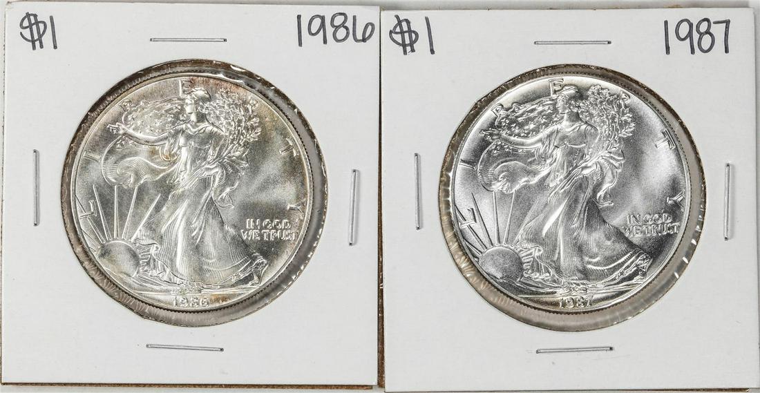 Lot of 1986-1987 $1 American Silver Eagle Coins: One Lot of 1986-1987 $1 American Silver Eagle Coins.